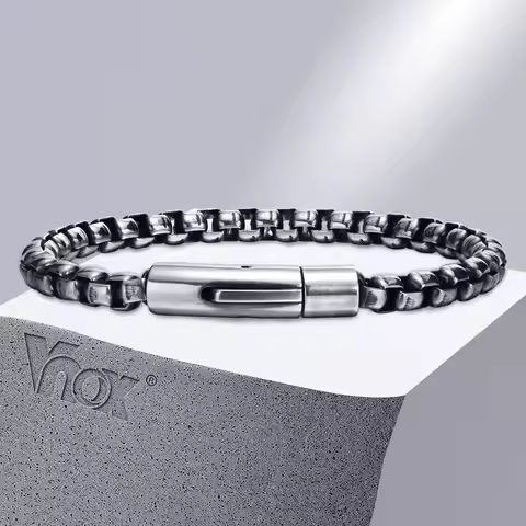 Vnox 6mm Box Chain Bracelets for Men, Basic Punk Stainless Steel Links Wristband, Casual Male Jewelr