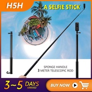 3m black aluminum alloy monopod selfie stick for insta360 x3/one x/one x 2/one r/gopro camera access