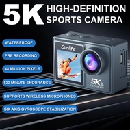 Ourlife MTR40 5K Action Camera 2" IPS Touch Screen 5X Zoom Action Cam 170° 30M Waterproof WiFi Sport