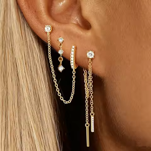 3PCS Chain Huggie Hoop Earrings Set Women Fashion Stud Earring Stacks Tragus Cartilage Helix Jewelry