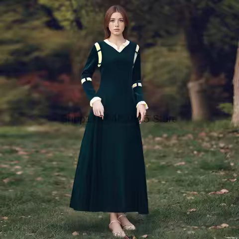 Medieval Velvet Green Celtic Dress Brave Cosplay Princess Merida cos full set of Halloween dress cos