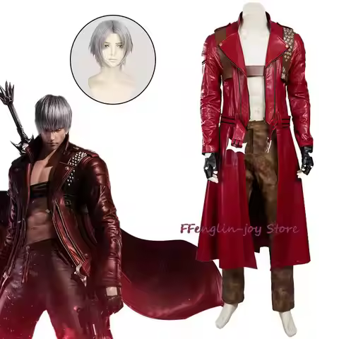 Devil Cos May Cry 3 Cosplay Costumes Dante Men's Game Uniforms Wig Red Long Poncho Jacket Set Hallow