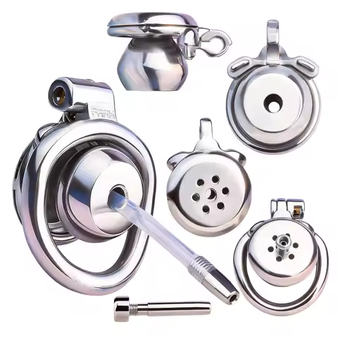FRRK Round Steel Ball Inverted Negative Male Chastity Belt Cock Cage Device with 3 Version Pee Ureth