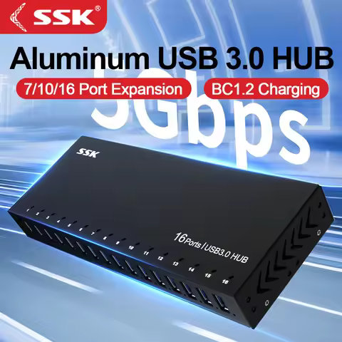 SSK Usb Hub 7/10/16 Port Usb Adapter Aluminium Usb Splitter Usb 3.0 Hub Support BC1.2 Charging for M