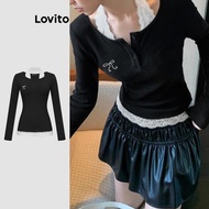 Lovito Casual T-Shirt Summer Colorblock Fake 2-In-1 T-Shirt for Women L114AD476