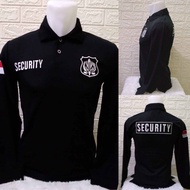 KAOS SECURITY LOGO PUTIH PANJANG - KAOS KERAH SECURITY LOGO PUTIH PANJANG HITAM FULL BORDIR