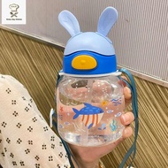 XUNJIE Portable Lovely With Straw Shark Crocodile Large Capacity Rabbit Ear Kids Cup Water Cup Children Water Bottle Drinking Pipette Bottle