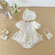 [uzfkids] Hooded-Lace Floral Onesie Baby Girl Onesie Baby Onesie Newborn Onesie Saliva Collection Dr