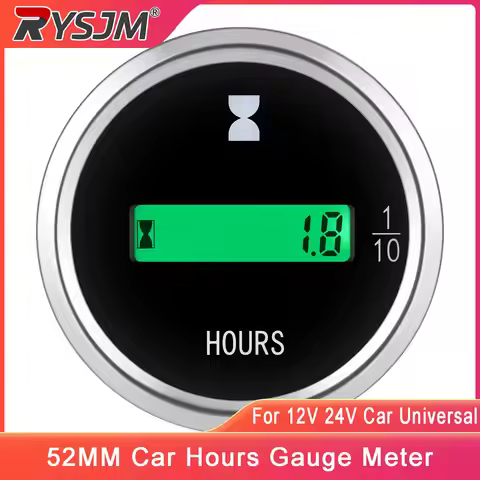 52MM Car Hours Gauge Meter LED Green Digital Meter Circular Electronic Hours Timer Gauge For 12V 24V
