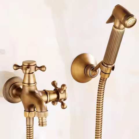 Antique Brass Handheld Bidet Spray Shower Set Copper Bidet Sprayer Lanos Toilet Bidet Faucet Lavator