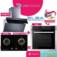 Elba Built In Designer Hood EH-E9121ST(BK) 1400M3/HR + Safety Valve Glass Hob 5.0 KW EGH-K8942G + Bu