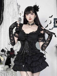 Gothic Black Short Sleeve Top - Y2K Fashion