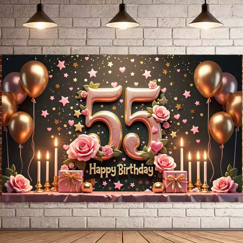 53th/55th/65th Birthday Party Backdrop Balloon Star Booth Banner Poster Backdrop Adult Theme Party D