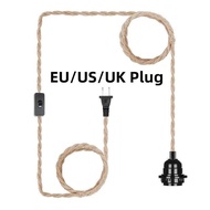 Power Cord Pendant Light 4.5M Hemp Rope Cables E26 E27 Lamp Holder EU US UK Plug with Switch Wire Ed