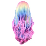 () Colorful Rainbow Wig Ghost Festival Wig in the Fringe Simulation Scalp Party Ghost Festival Wig