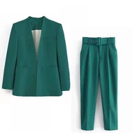 Adbcolection- Suit pants ladies Free Belt Green Mint Soft Tosca / Setelan jas blazer Wanita