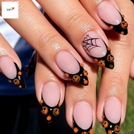 Halloween Black French Wearable Nails - 3D Spider Web Adhesive Manicure Patchs