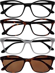 OPULIZE KAT Reading & Sun Reading Glasses - 4-Pack - Cat-Eye Frame - Black, Brown, Grey, Brown - Men