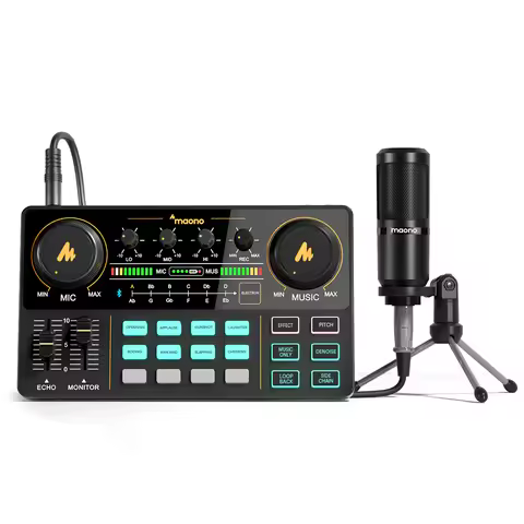 MaonoCaster Audio Interface Podcast Studio Sound Card Kit with Microphone for Live Streaming Recordi