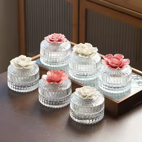 Ceramic Flower Glass Storage Box Exquisite Glass Storage Tank Home Storage Tank Creative Home Decora