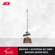 HOME STYLE Big Broom + Dustpan with Rubber Grip - Brown ( 3195-SET)