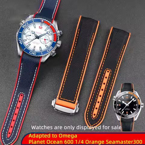 For Omega Planet Ocean 600 nylon strap 22mm AT150/007 quarter orange Seamaster 300 rubber strap curv