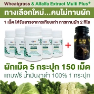 ** โปร 5 กระปุก 150 เม็ด แถมฟรี สุภาพโอสถ น้ำม้นงาดำ 100% 1 กระปุก ** ผักเม็ด Wheatgrass & Alfalfa E