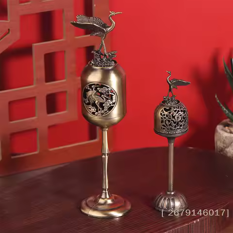 【YY26】Metal Standing Crane Hollow Lamp Sandalwood Fragrance Censer Smoking Backflow Incense Holder T