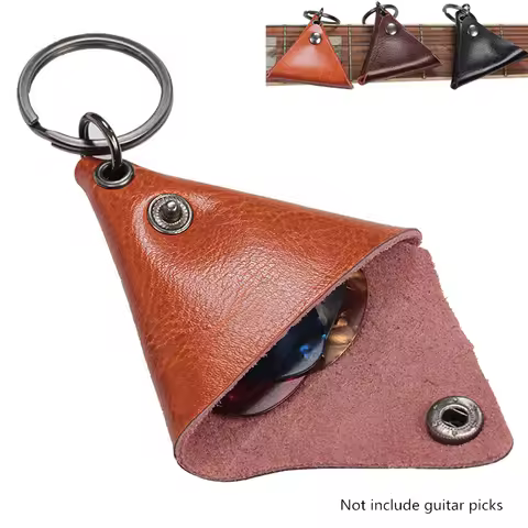 Genuine Leather Trangle Guitar Ukulele Picks Plectrums Pocket Cover Case Stroage Soft Bags Keychain 