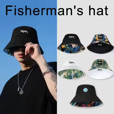 Summer Big Head Letter Bucket Hat For Men Women Korean Fisherman Hat Reversible Hawaii Large Cap Sun