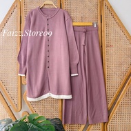 Oneset Bilaa Long Tunik Cardigan Rajut Kancing Depan Setelan Celana Kulot Premium Wanita Lengan Panj