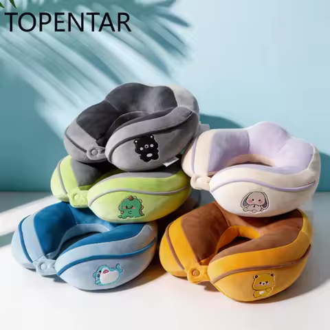 Cute Cartoon U-Shaped Neck Pillow with PP Cotton Filling for Office Napping Travel 4-Hump Design Cer