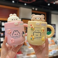 Cute Thermos Cup Female 316 Stainless Steel Cartoon Straw Water Cup New Office Coffee Mug with Handl