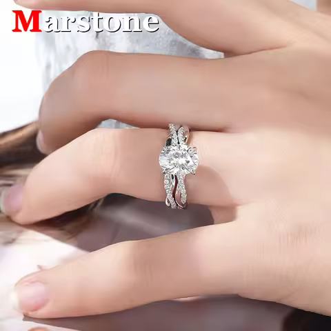 2CT Oval Full Moissanite Diamond D Color Women's Ring S925 18K White Gold Marquise Pear Princess Rin