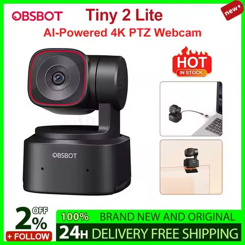 in stock OBSBOT Tiny 2 Lite AI-Powered 4K PTZ Webcam with 4x Zoom UHD 4K30 Video and HDR 1/2" CMOS S
