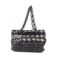 【二手】香奈兒手提包，Coco標誌，山茶花圖案，黑色五金，黑色帆布，塑膠鏈條，女士，二手