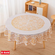 FY Waterproof Luxury Gold Bronzing Round Tablecloth Table Cloth Plastic PVC Water Resistance for 4 6