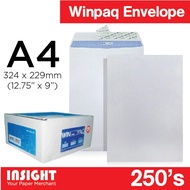 WINPAQ A4 Envelope 250's/box White Opaque Peel & Seal Pocket Envelope 229mm x 324mm fit A4 size pape