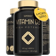 Vitamin D3 4000 IU - Vitamin D Tablets High Strength - 180 Softgel Capsules - VIT D Supplement for S