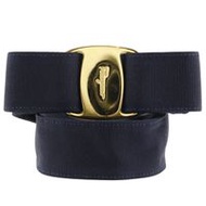 二手Salvatore Ferragamo VaraRIBON腰帶，帆布鍍金飾邊，意大利製造，RIBON絲帶，女士
