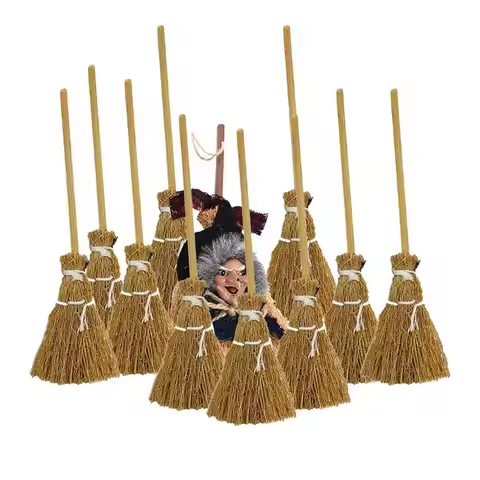 Halloween Witch Broom Pack Of 10 Miniature Witch Broom Decor Dollhouse Room Scenery Layout Restauran