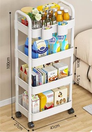 浴室儲物櫃,餐邊櫃,廚房置物架,可移動置物架 多用途小推車 花架 收納架【4層白-ABS加厚【滑輪】不生鏽】