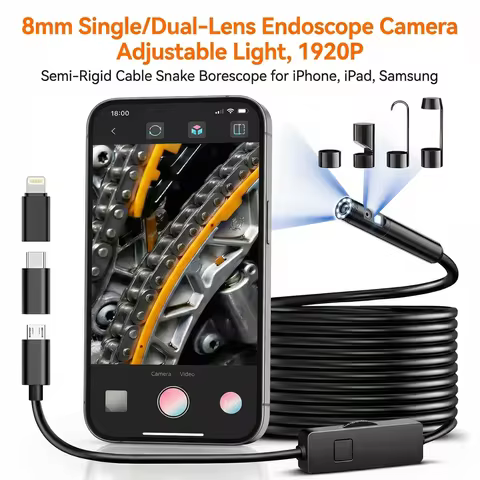 1920P HD Endoscope Camera , Semi-Rigid Snake Borescope, 8 Adjustable LED, IP67 Waterproof Inspection