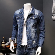 Jeans Men Coat Lelaki Denim Gaze Versi Korea Pelajar Slim Handsome Spring Autumn Embroidery Saiz Besar Jaket Kasual Pakaian Atas