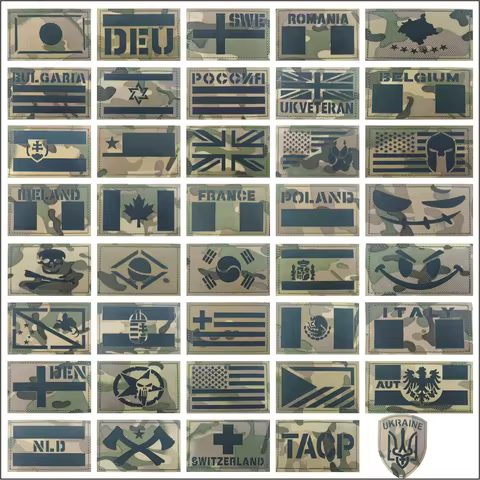 (42) UK, Chile, Brazil, France Emblem Tactical Patch, Backpack Vest Jacket Hook&Loop Morale Badge Ta