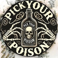 1pc "Choose Your Poison" Easter Sign: Vintage Circular Metal Plaque, Wall Art Decor, Hanging Plate, 