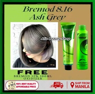 Bremod 8.16 Ash Gray/Ash Grey Fashion Color+ Bremod 12% Oxidizer 100ml FREE+Send gloves