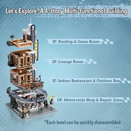 Retro Motorcycle Diner & Bar Building Set - Modular Street Corner Architecture