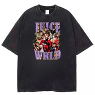 European American Classic Raptor juice wrld juice wrld Retro Washed Black Distressed Short-Sleeved t