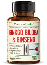 Ginseng + Ginkgo Biloba Supplements. Extra Strength Nootropics Brain Support Supplement for Memory &